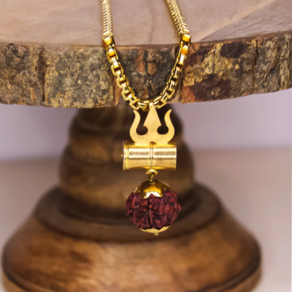 Gold Plated Rudraksha Trishool Necklace
