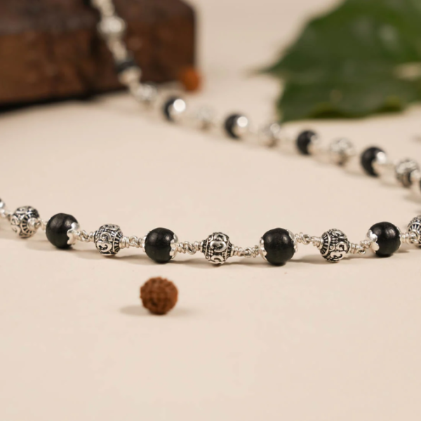Silver Plated Eternal Karungali Mala - Natural Ebony Wood (Govt. Certified)