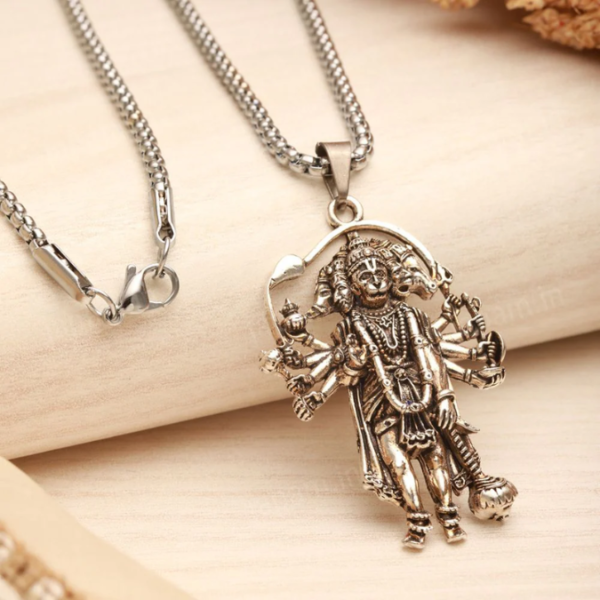 Silver Plated Panchmukhi Hanuman Ji Necklace